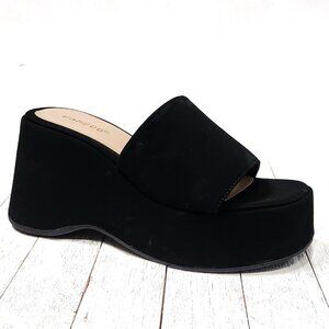 Black Suede Platform Slide Sandals